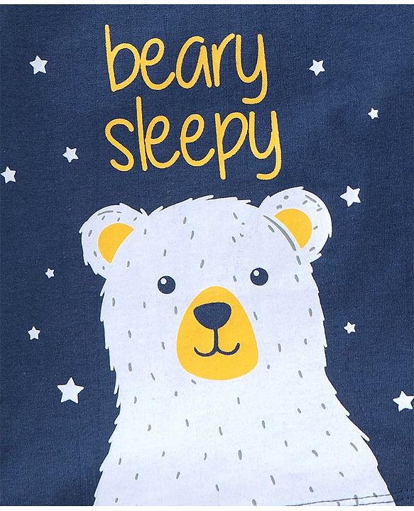 Babyhug Cotton Knit Full Sleeves Night Suit Bear Print - Navy Blue & Yellow