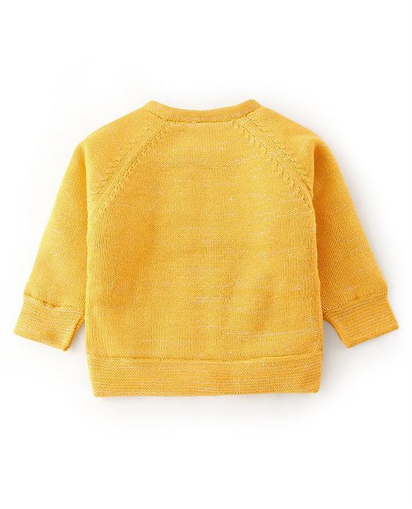Babyhug Knit Full Sleeves Heart Print Sweater - Yellow