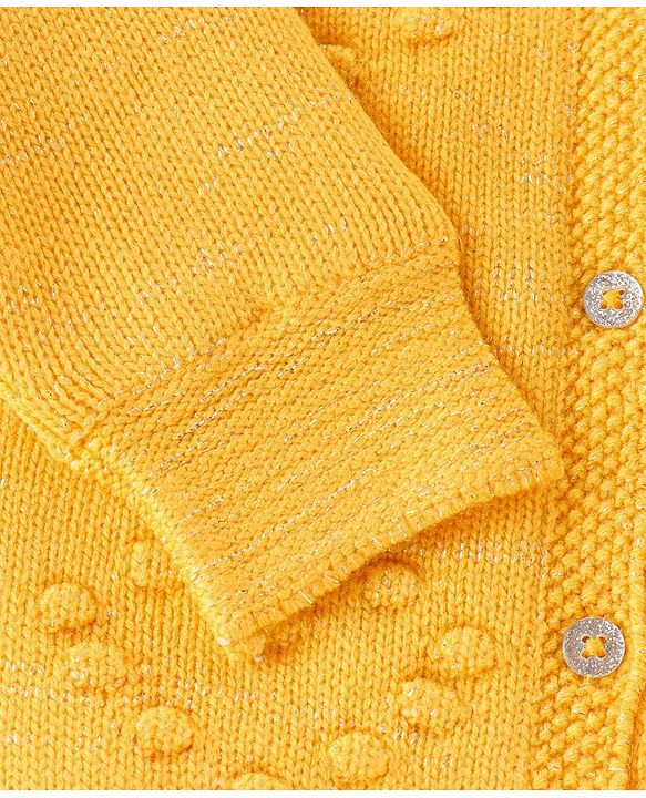 Babyhug Knit Full Sleeves Heart Print Sweater - Yellow