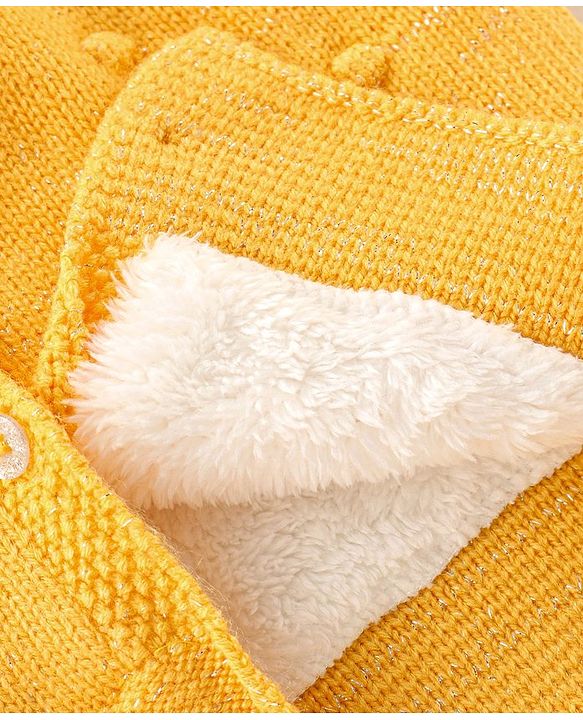 Babyhug Knit Full Sleeves Heart Print Sweater - Yellow