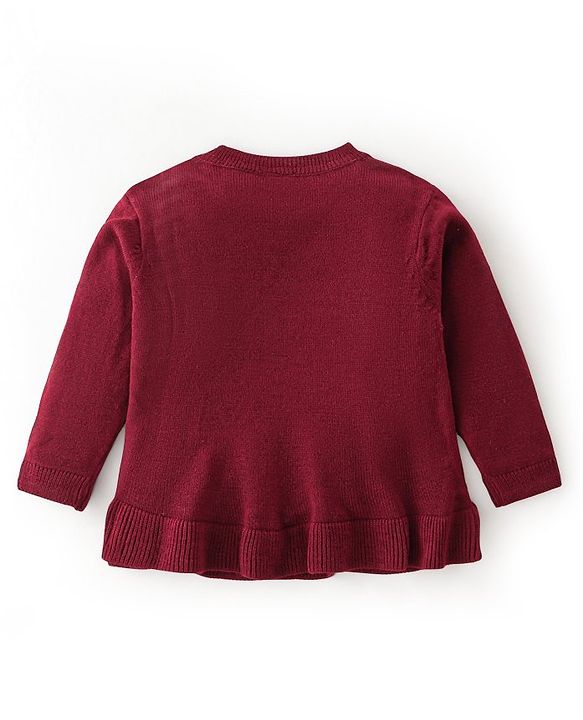 Babyhug Knit Full Sleeves Heart Sequins Sweater - Maroon