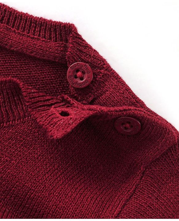 Babyhug Knit Full Sleeves Heart Sequins Sweater - Maroon