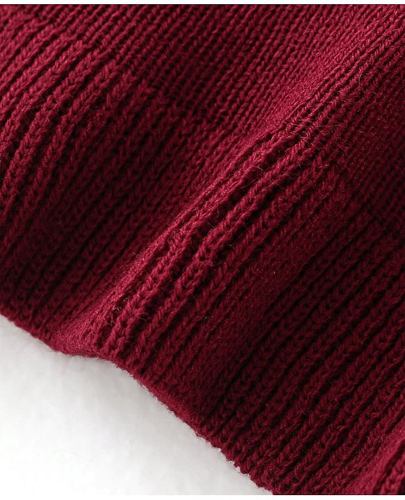 Babyhug Knit Full Sleeves Heart Sequins Sweater - Maroon