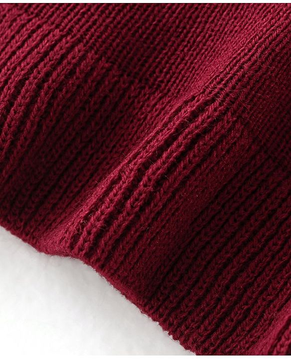 Babyhug Knit Full Sleeves Heart Sequins Sweater - Maroon