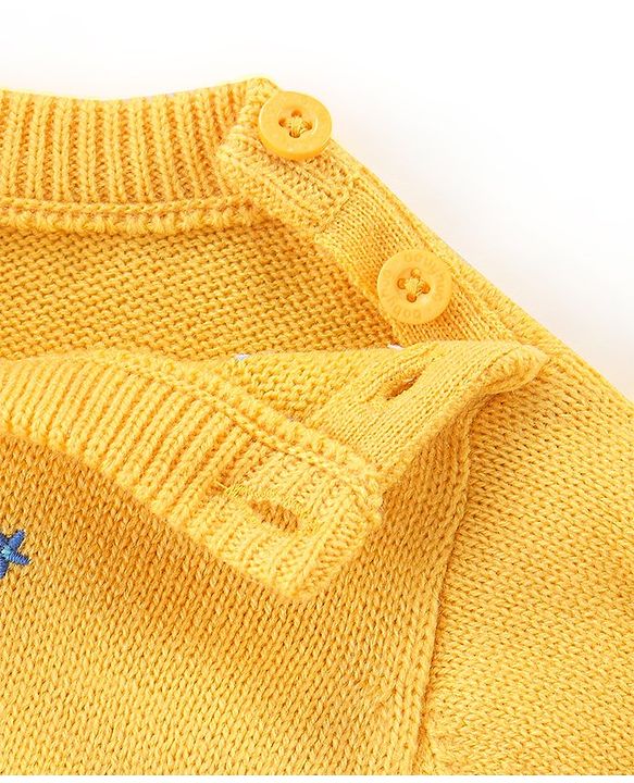 Babyhug Full Sleeves Sweater With Frill Detailing & Floral Embroidery- Yellow