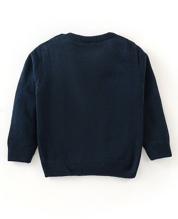 Babyhug Knit Full Sleeves Sweater Christmas Tree Design With Sequin Embroidery- Navy Blue