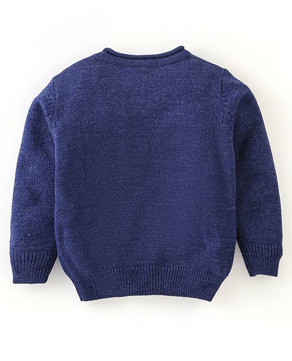 Babyhug Knit Full Sleeves Sweater Bow Design- Navy Blue & Pink