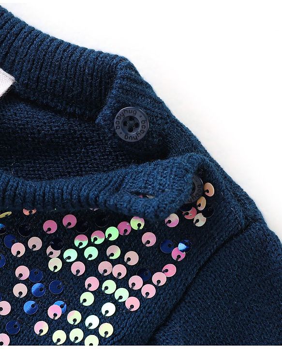 Babyhug Knit Full Sleeves Sequins Sweater - Blue