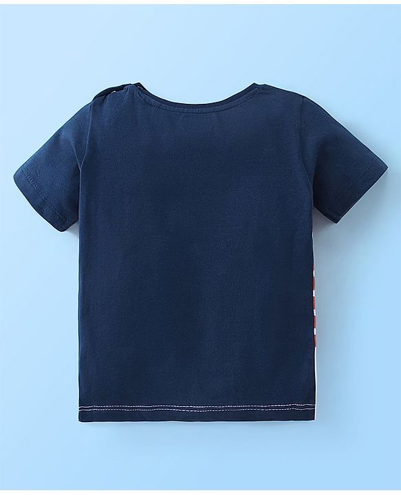 Babyhug 100% Cotton Knit Half Sleeves T-Shirt and Shorts Set Stripes & Cool Dude Print - Blue
