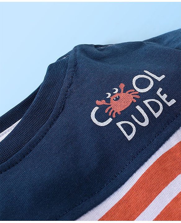 Babyhug 100% Cotton Knit Half Sleeves T-Shirt and Shorts Set Stripes & Cool Dude Print - Blue