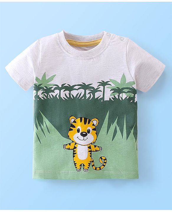 Babyhug Cotton Knit Half Sleeves T-Shirt and Shorts Set Jungle Print - Green & Brown