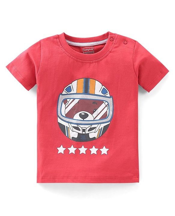 Babyhug Cotton Half Sleeves T-Shirt & Shorts Set Bear Print- Red & White