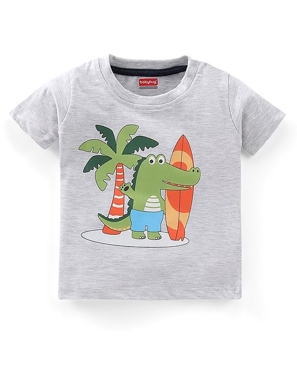Babyhug Cotton Half Sleeves T-Shirt & Shorts Set Croc Print- Black & White Melange