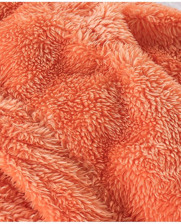 Babyhug Velour Knit Full Sleeves Hooded Bath Robe With Ear Flaps- Orange