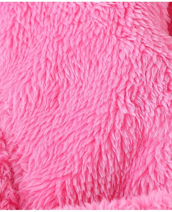 Babyhug Cotton Knit Full Sleeves Solid Color Velour Bath Robe with Hood - Hot Pink