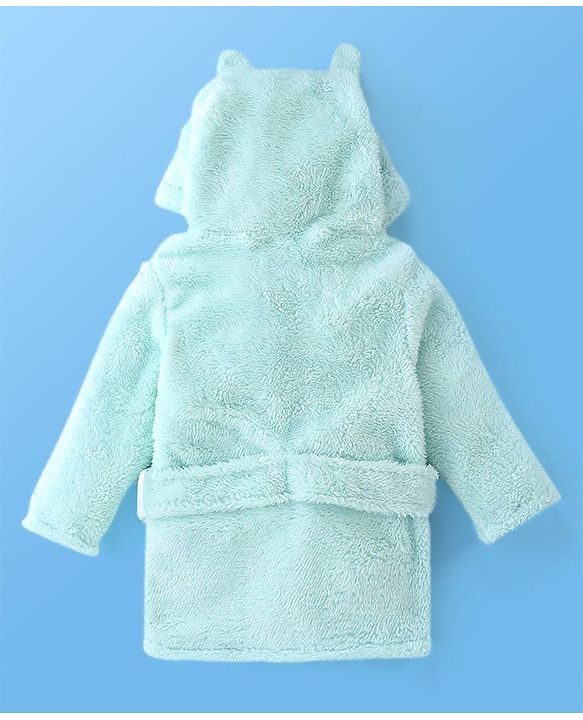 Babyhug Knit Full Sleeves Solid Color Velour Bath Robe with Hood - Aqua Blue