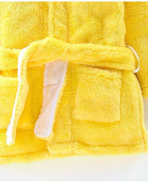 Babyhug Velour Knit Full Sleeves Hooded Bath Robe With Ear Flaps- Yellow