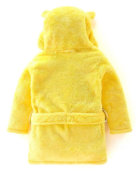 Babyhug Velour Knit Full Sleeves Hooded Bath Robe With Ear Flaps- Yellow