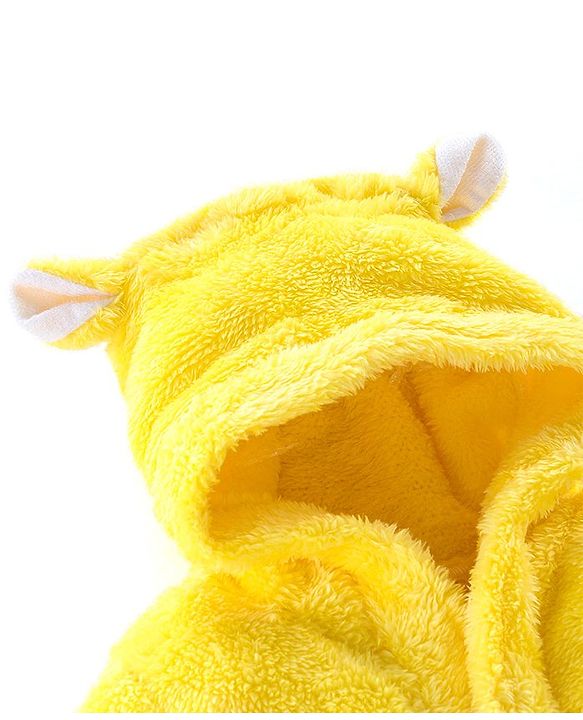 Babyhug Velour Knit Full Sleeves Hooded Bath Robe With Ear Flaps- Yellow