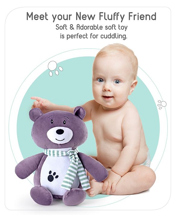 Babyhug Bear With Scarf Soft Toy Purple - Height 33 cm