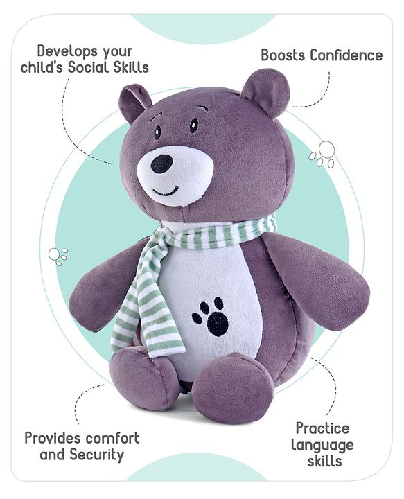 Babyhug Bear With Scarf Soft Toy Purple - Height 33 cm