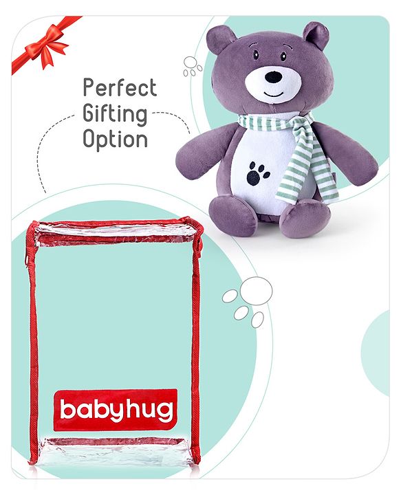 Babyhug Bear With Scarf Soft Toy Purple - Height 33 cm