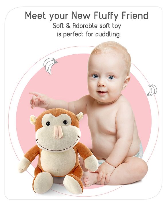 Babyhug Monkey Soft Toy Brown - Height 25 cm