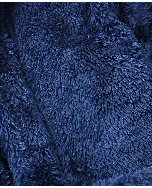 Babyhug Knit Full Sleeves Solid Color Velour Bath Robe with Hood - Navy Blue