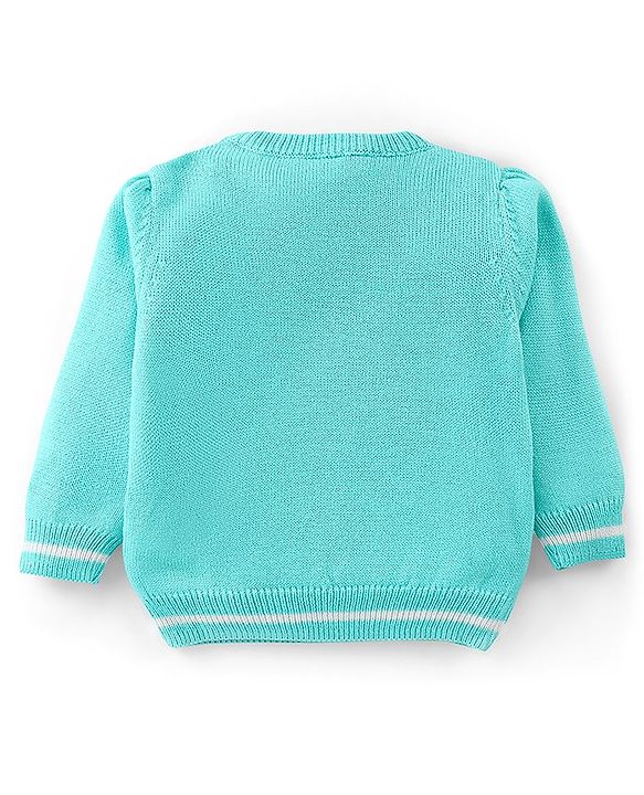 Babyhug Knit Full Sleeves Pullover with Sequin Detailing - Aqua Blue