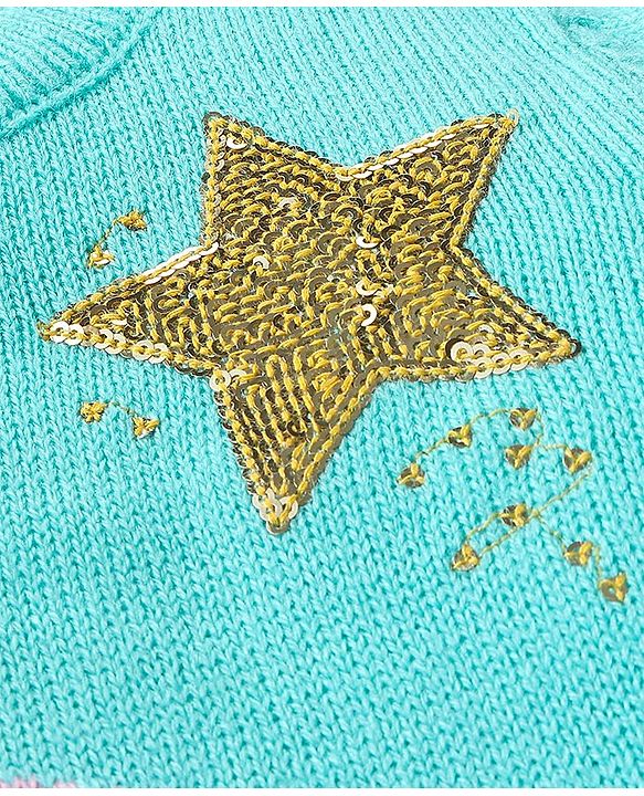 Babyhug Knit Full Sleeves Pullover with Sequin Detailing - Aqua Blue