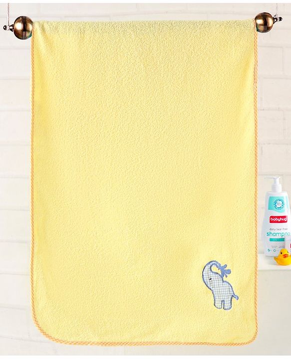 Babyhug Elephant Patch Embroidered Towel without Hood - Yellow