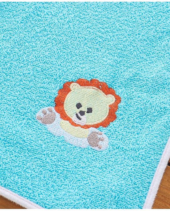 Babyhug Lion Patch Embroidered Towel without Hood - Aqua Blue