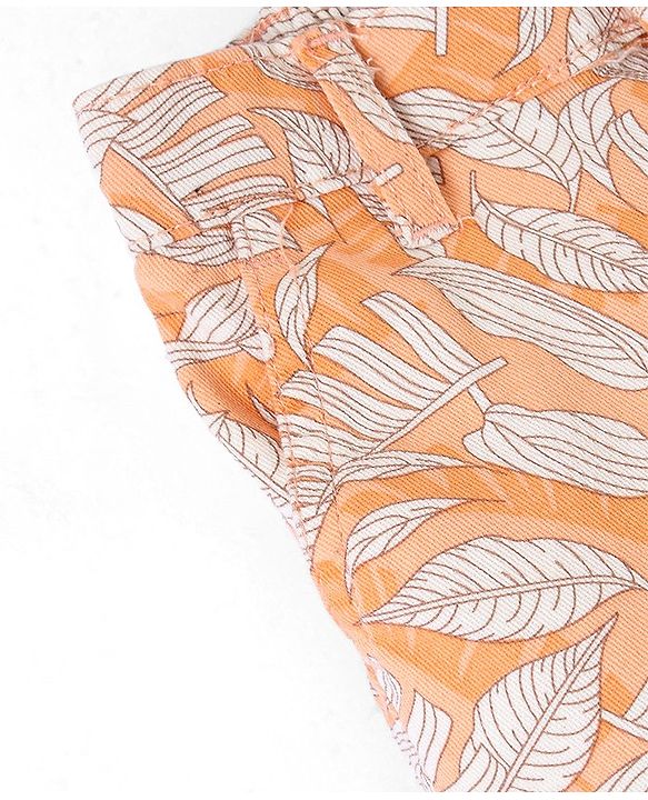 Babyhug Cotton Spandex Above Knee Length Bermuda Leaf Print- Orange
