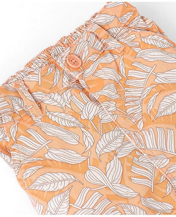 Babyhug Cotton Spandex Above Knee Length Bermuda Leaf Print- Orange