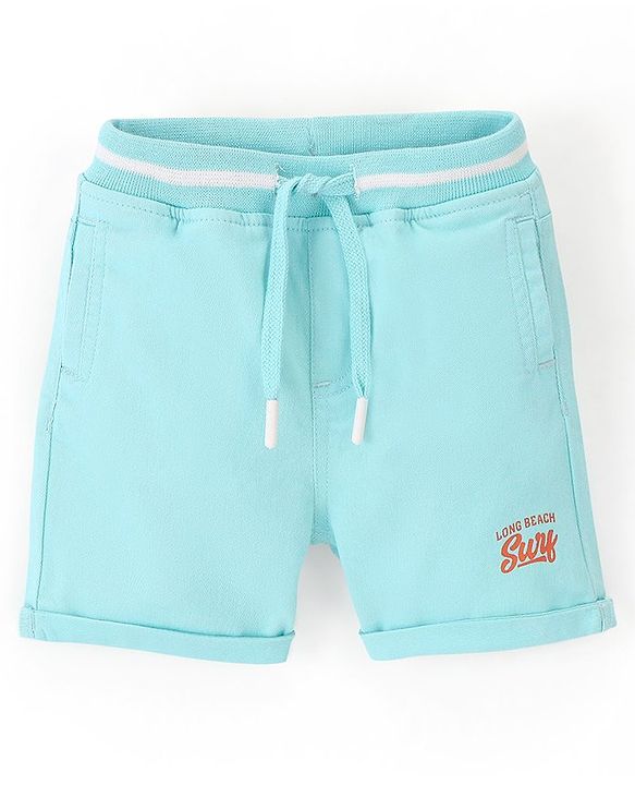 Babyhug Cotton Spandex Mid Thigh Length Shorts Text Print- Sky Blue