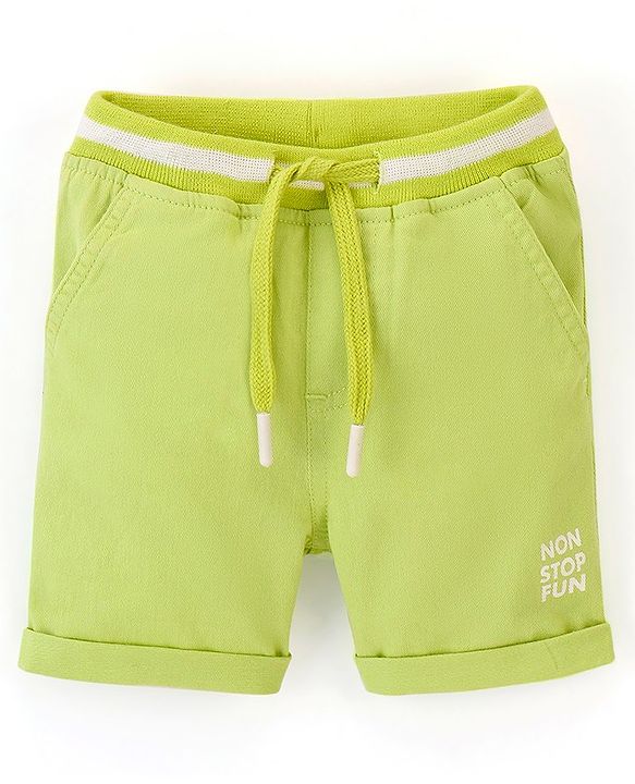 Babyhug Cotton Spandex Mid Thigh Length Shorts Text Print- Lime Green