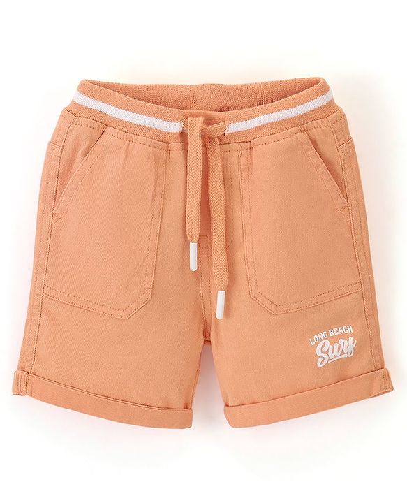Babyhug Cotton Spandex Woven Knee Length Text Printed Shorts - Orange
