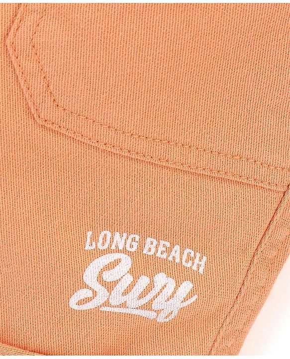 Babyhug Cotton Spandex Woven Knee Length Text Printed Shorts - Orange