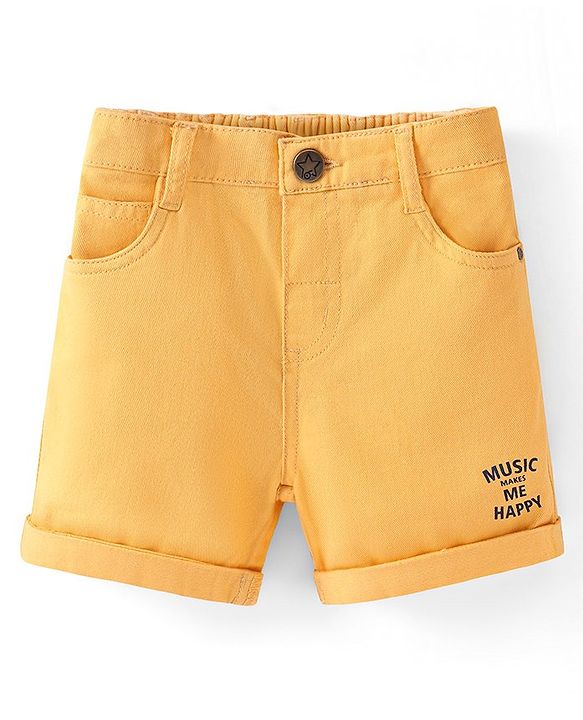 Babyhug Twill Woven Mid Thigh Shorts Text Print - Yellow