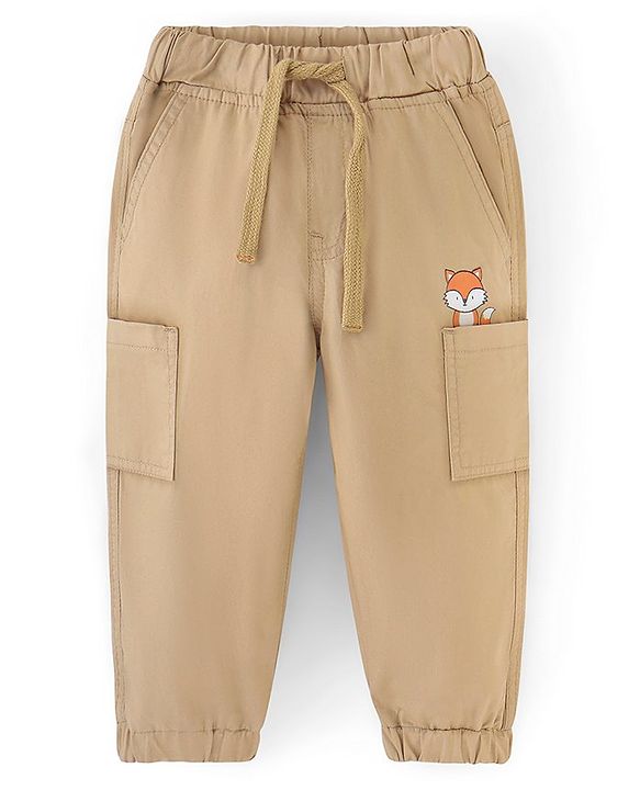 Babyhug 100% Cotton Full Length Fox Print Trousers - Brown