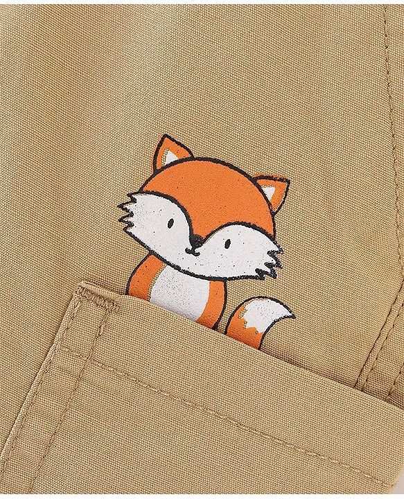 Babyhug 100% Cotton Full Length Fox Print Trousers - Brown