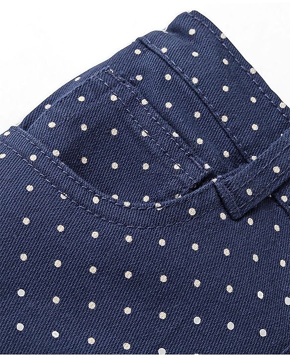Babyhug Cotton Woven Full Length Trouser with Dot Print - Navy Blue