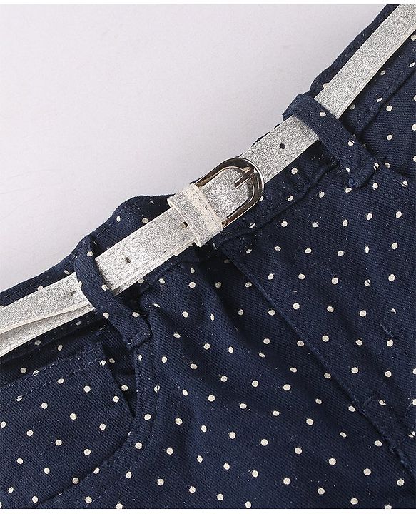 Babyhug Cotton Woven Full Length Trouser with Dot Print - Navy Blue
