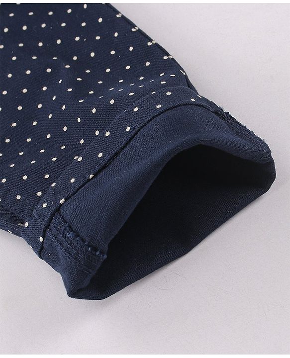 Babyhug Cotton Woven Full Length Trouser with Dot Print - Navy Blue
