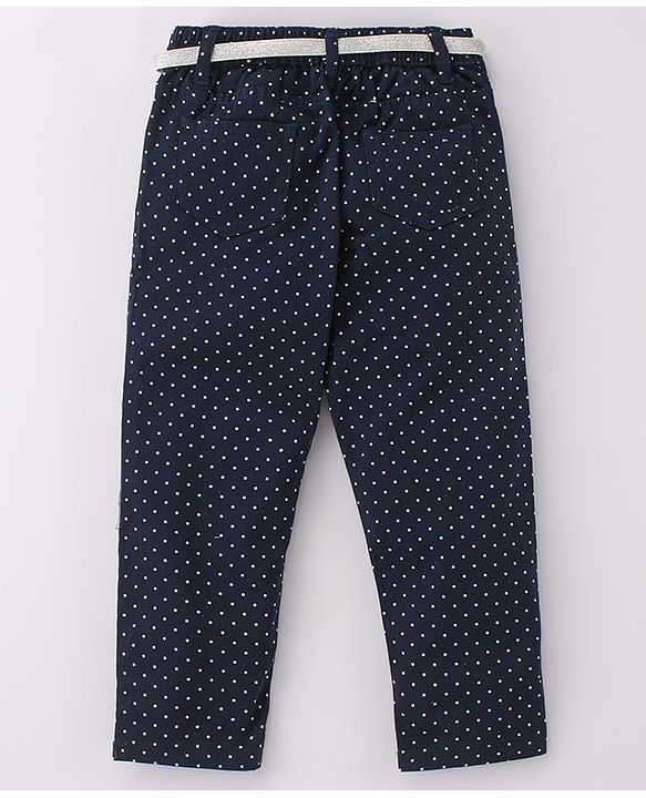 Babyhug Cotton Woven Full Length Trouser with Dot Print - Navy Blue