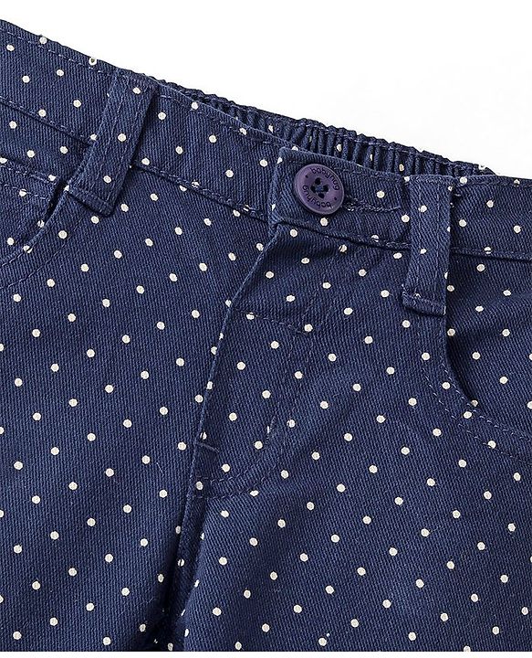 Babyhug Cotton Woven Full Length Trouser with Dot Print - Navy Blue