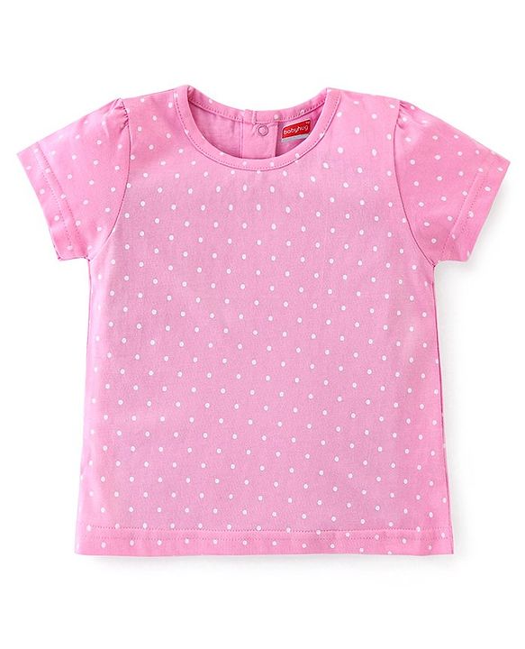 Babyhug 100% Cotton Dungaree With Half Sleeves Inner Tee With Ice Cream Embroidered & Polka Print - Green & Pink