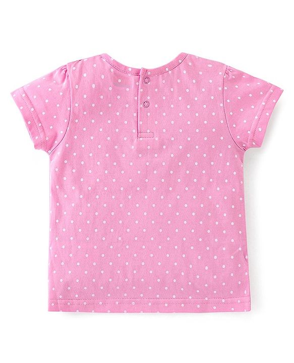 Babyhug 100% Cotton Dungaree With Half Sleeves Inner Tee With Ice Cream Embroidered & Polka Print - Green & Pink