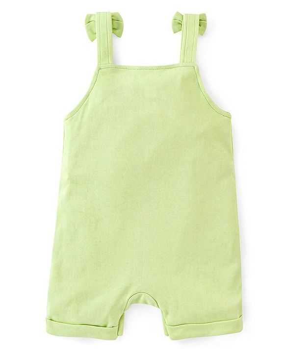 Babyhug 100% Cotton Dungaree With Half Sleeves Inner Tee With Ice Cream Embroidered & Polka Print - Green & Pink