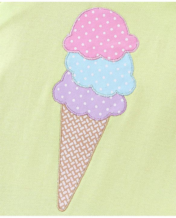 Babyhug 100% Cotton Dungaree With Half Sleeves Inner Tee With Ice Cream Embroidered & Polka Print - Green & Pink